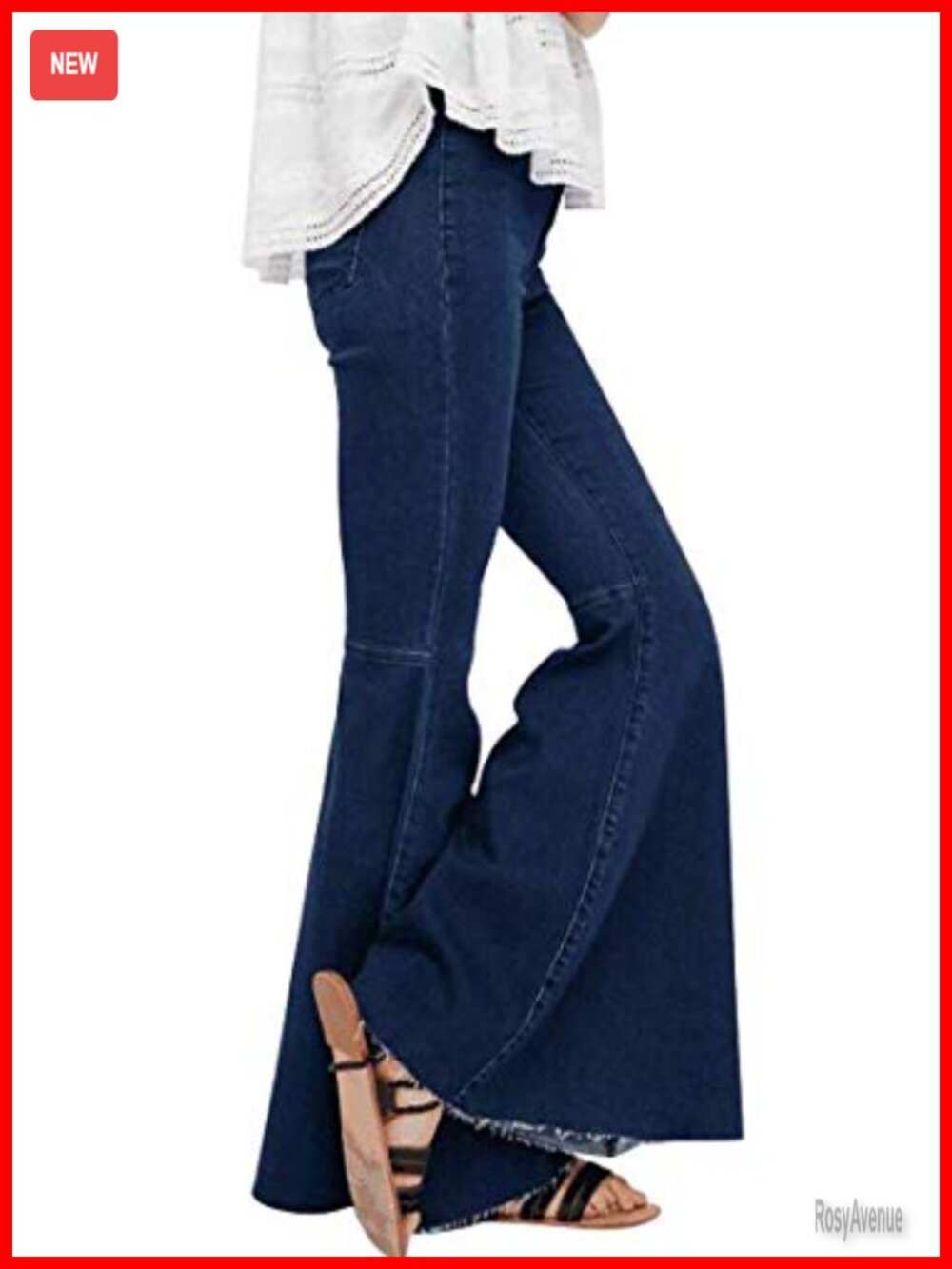 High Waist Bell Bottom Flare Jeans Stretch Denim Tassel Fitted Retro